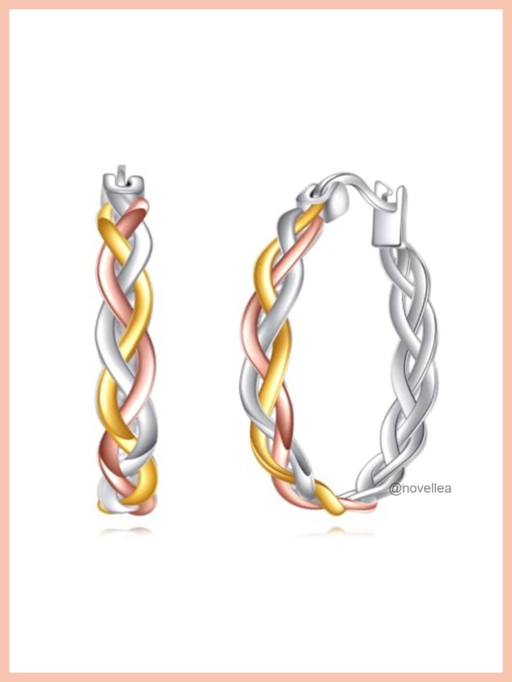 Tri Color Braided Hoop Earrings for Women 925 Sterling Silver 14K Gold Plated